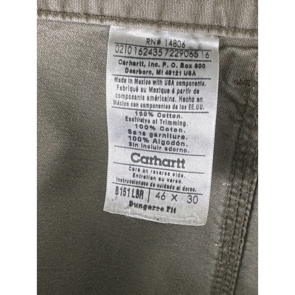 Carhartt Pants Mens 46x28 Beige Carpenter Canvas Relaxed Fit Workwear Utility